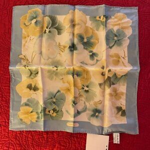 Salvatore Ferragamo Mini Silk Scarf - Blue & Yellow Pansies Print - NWT